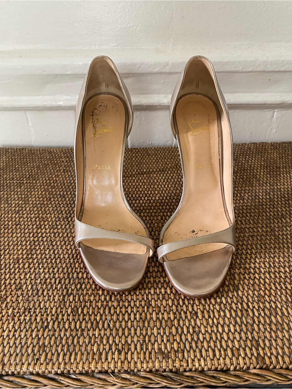 Christian Louboutin Metallic Nude Open-Toe Heels